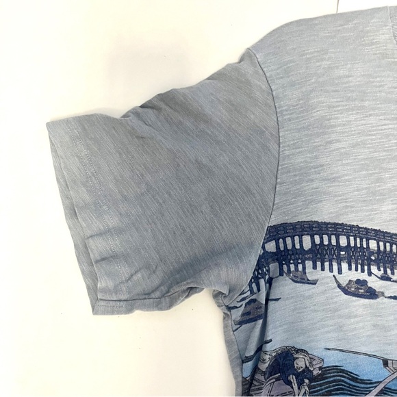 (women) uniqlo • hokusai blue gray ombré japanese graphic oversized tshirt - Picture 11 of 14